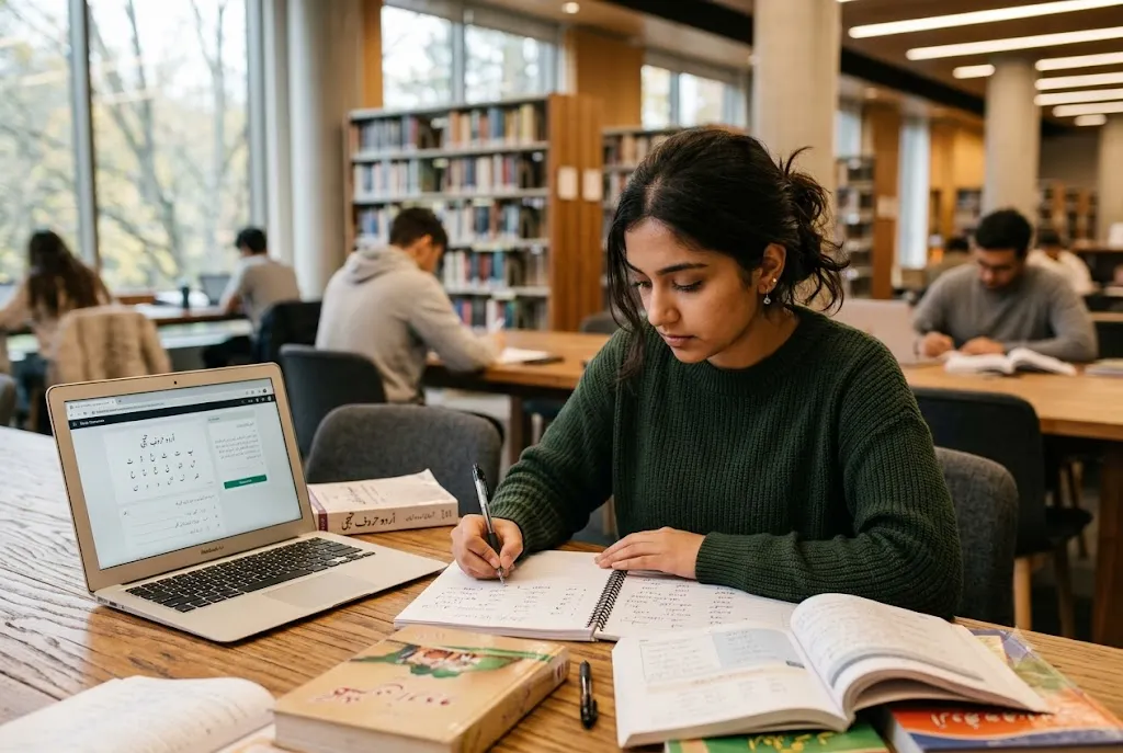 Student using educational resources to learn Urdu language effectively